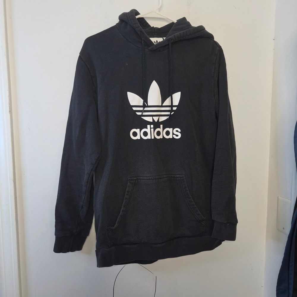 Adidas Originals Trefoil Hoodie Mens Medium Black White Logo Pullover Sweatshirt